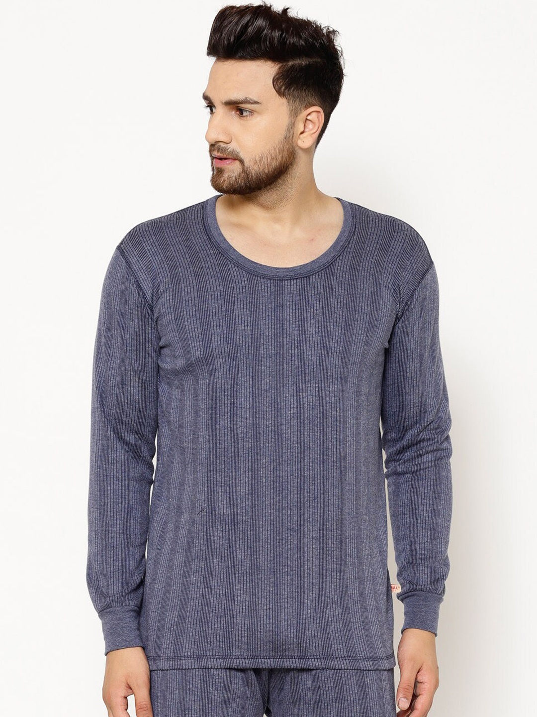 

VIMAL JONNEY Men Grey Striped Thermal Setup, Blue