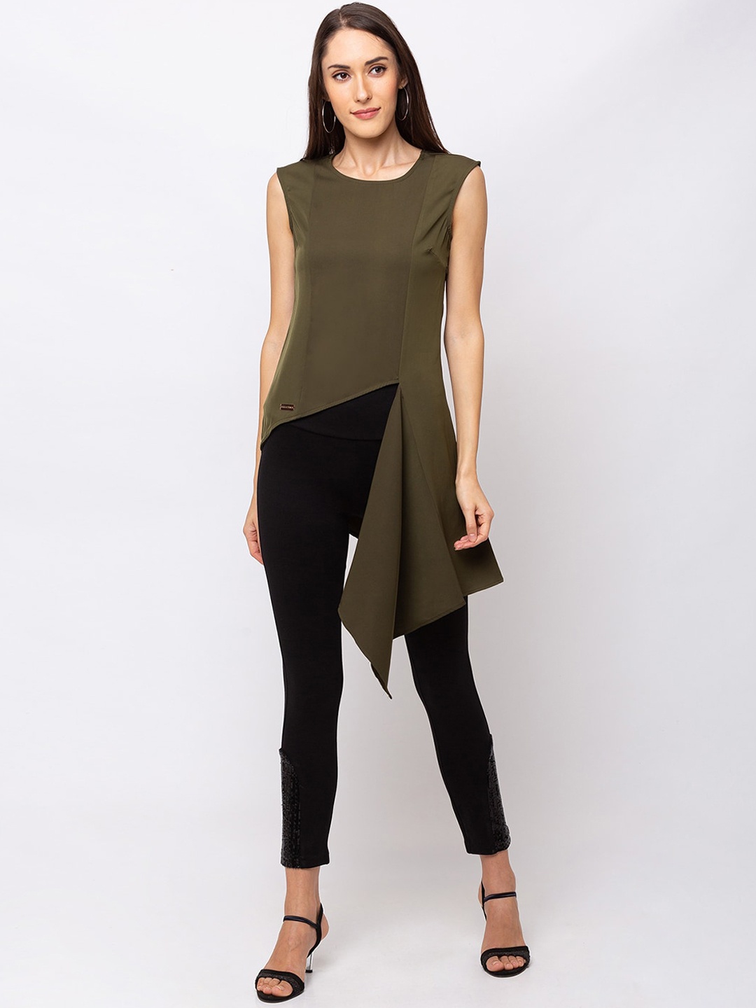 

SHECZZAR Women Olive Green Solid Top