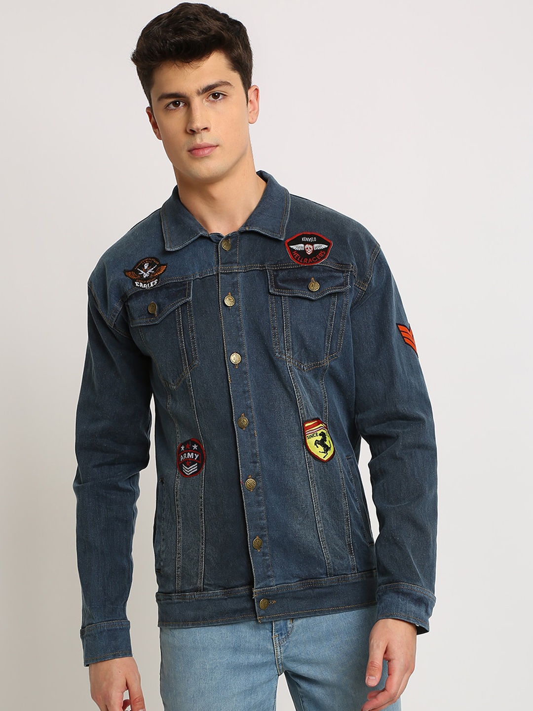 

VOXATI Men Blue Solid Denim Jacket