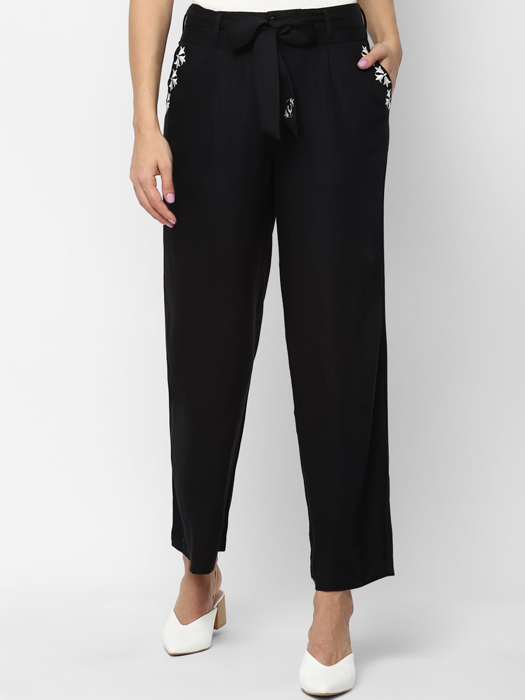 

Allen Solly Woman Women Black Slim Fit Solid Parallel Trousers