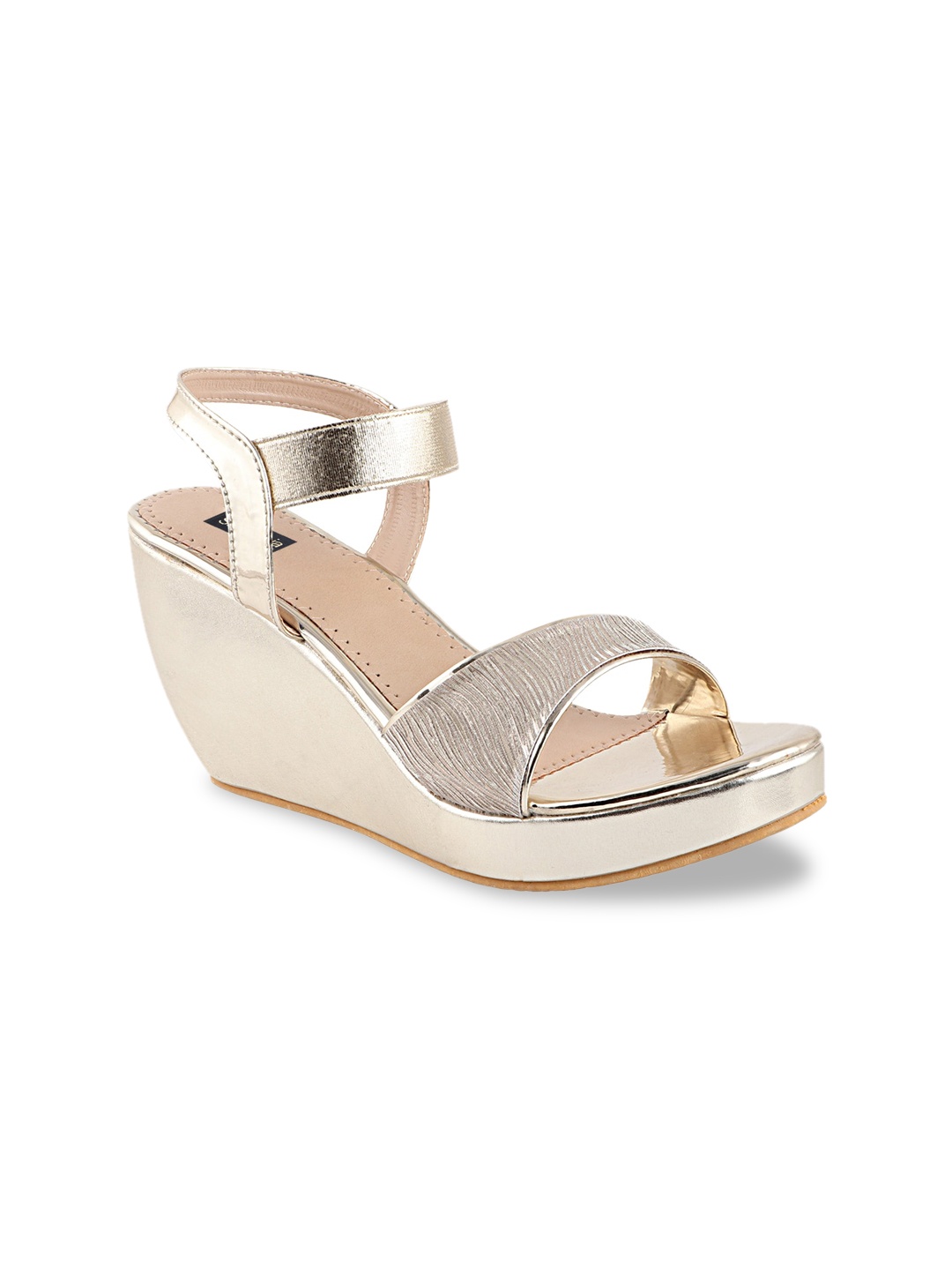 

Shoetopia Women Gold-Toned Embellished Wedges