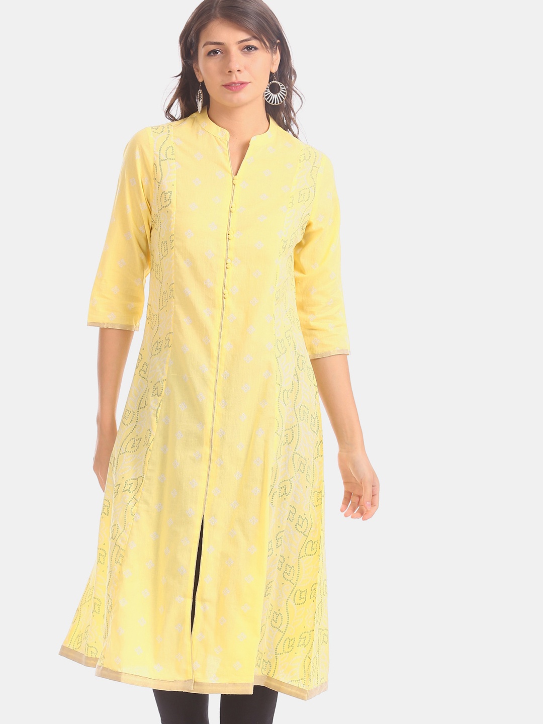 

Anahi Women Yellow Printed A-Line Kurta