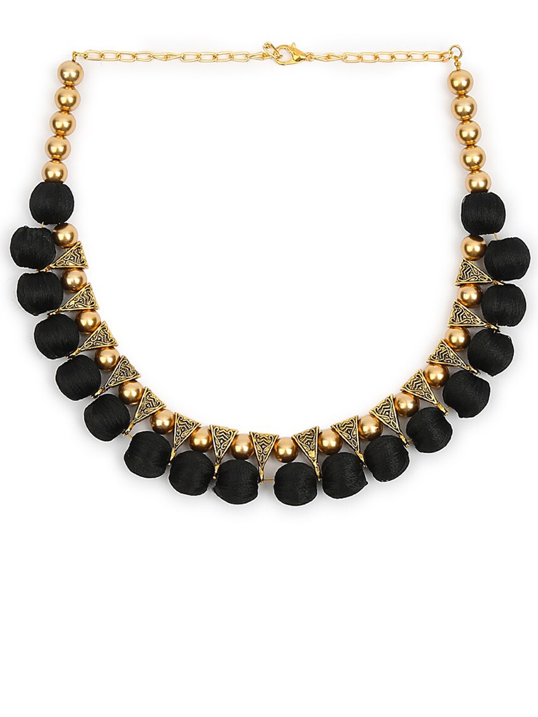 

AKSHARA Gold-Plated Black Beaded Handcrafted Choker Necklace
