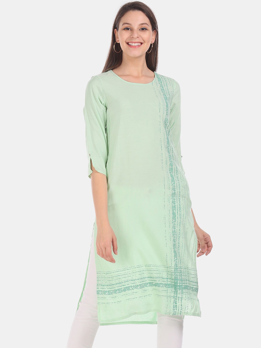 

Karigari Women Green Printed Straight Kurta