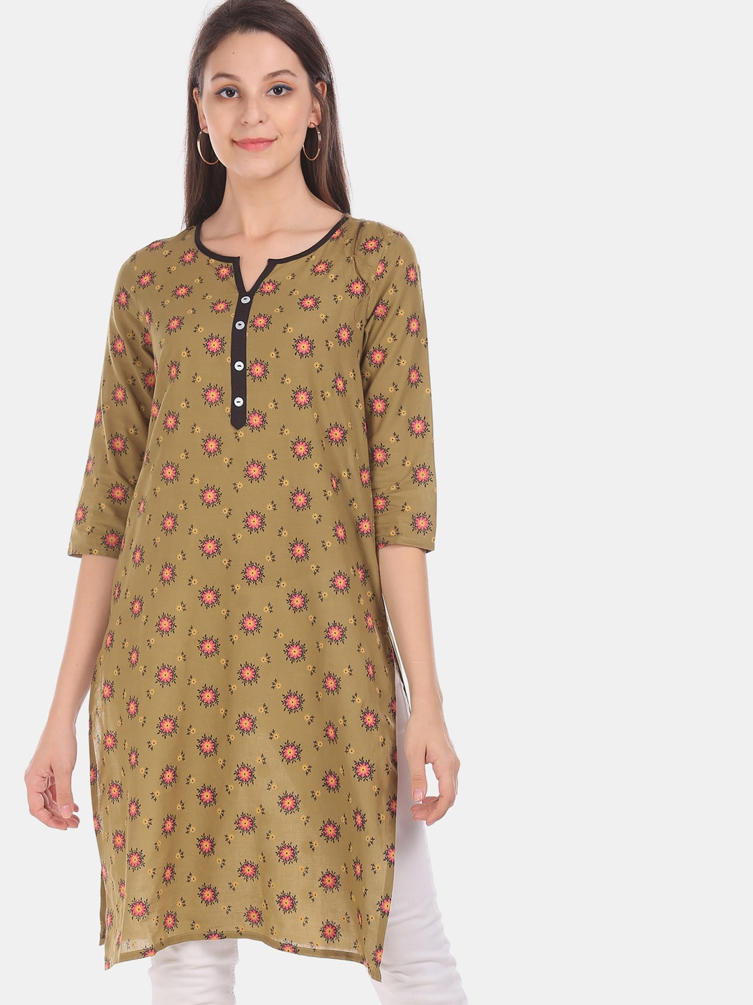 

Karigari Women Brown Printed Straight Kurta