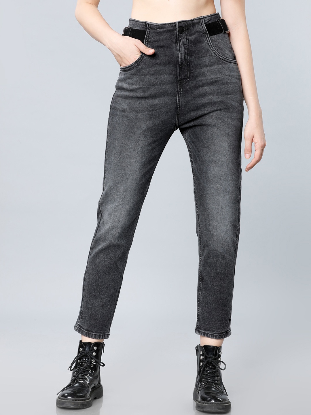 

Tokyo Talkies Women Charcoal Grey Slim Fit High-Rise Clean Look Jeans