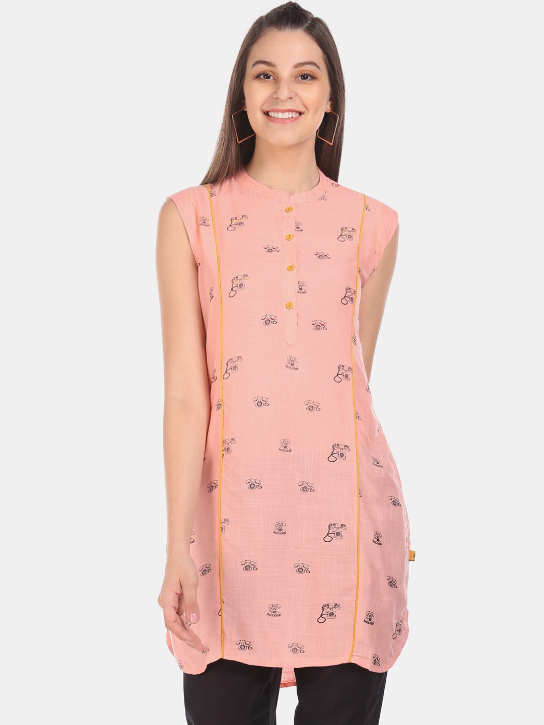 Karigari Women Peach-Coloured Printed Straight Kurta