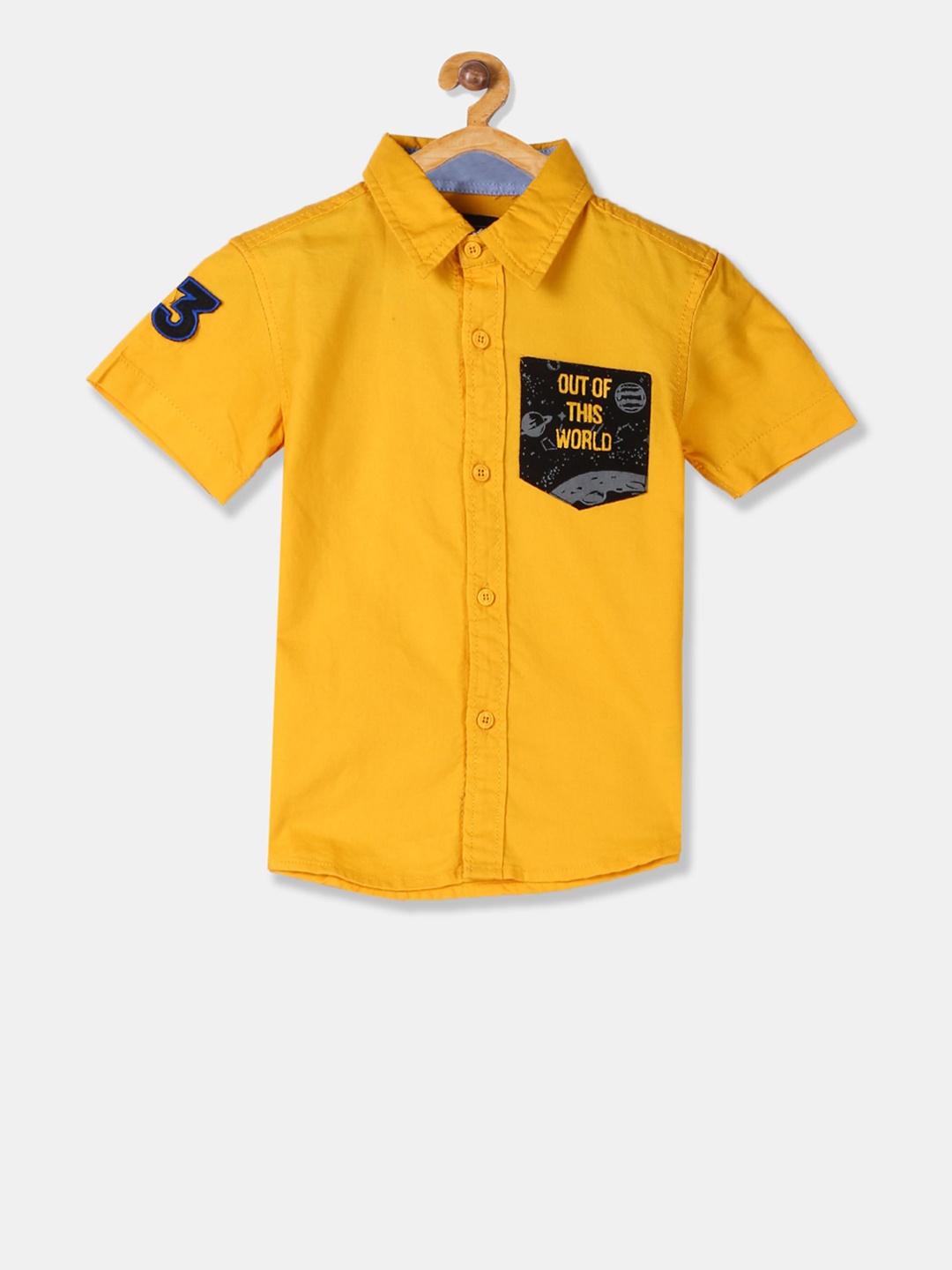 Cherokee Boys Yellow Regular Fit Printed Casual Shirt
