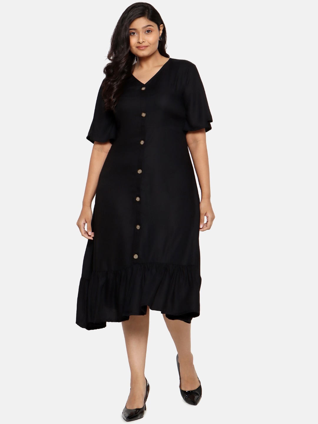 

The Pink Moon Women Black Solid A-Line Dress