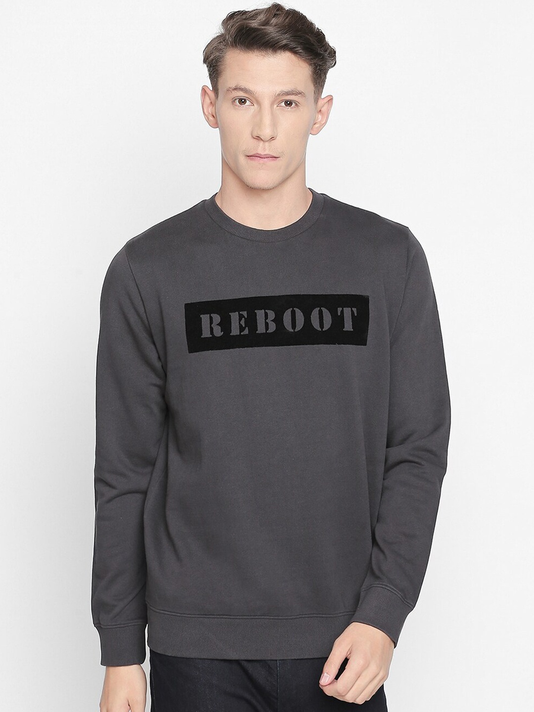 

Basics Men Charcoal Grey Printed Sweatshirt