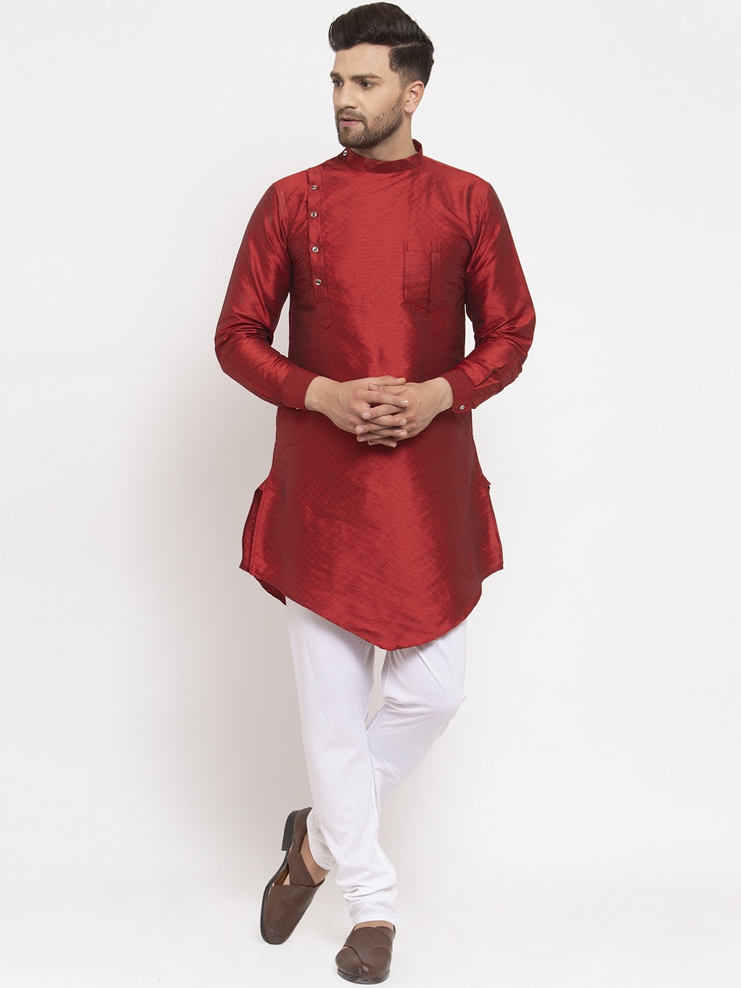 

KLOTTHE Men Maroon Woven Design Straight Kurta
