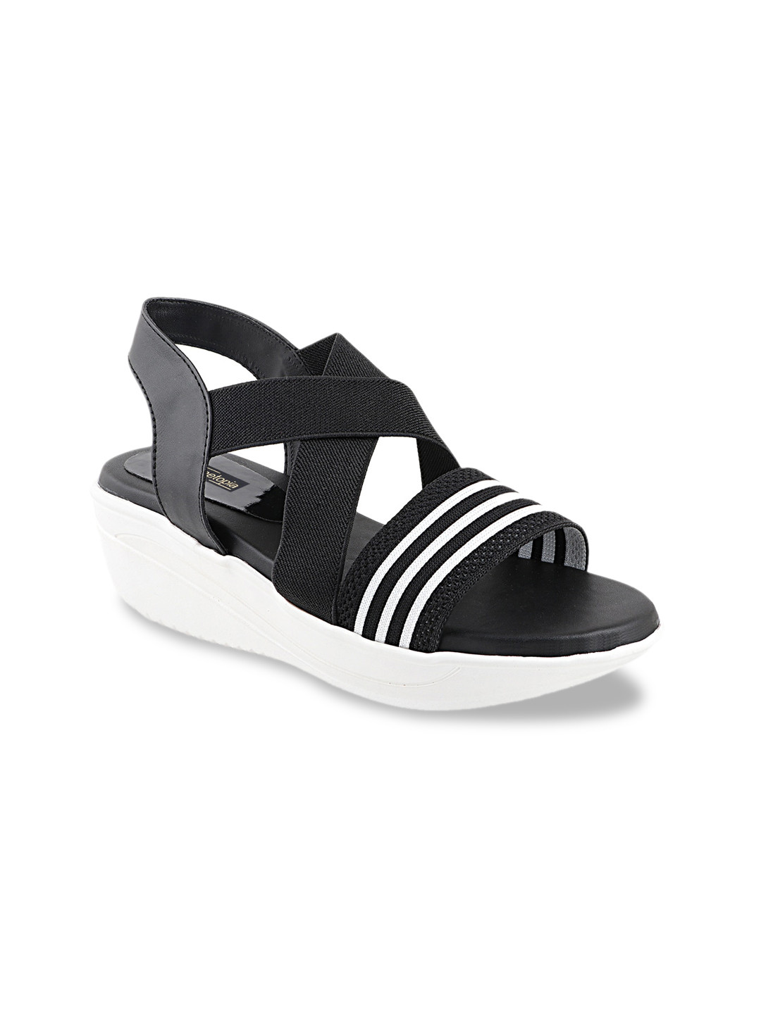 

Shoetopia Women Black Striped Sandals