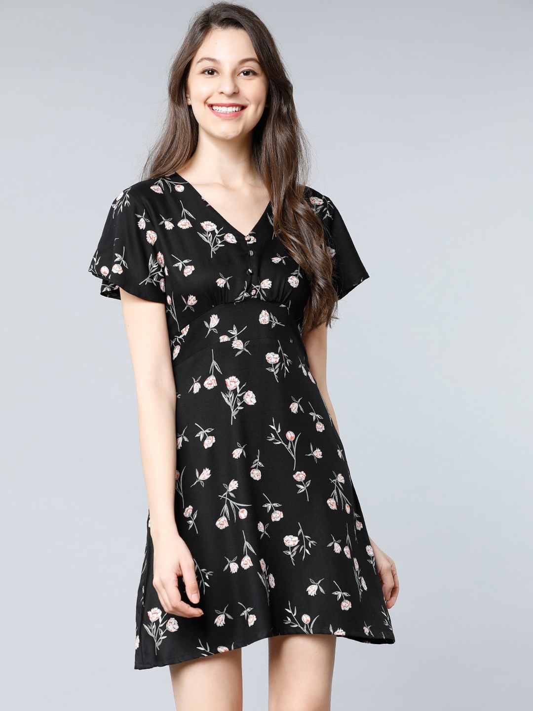 

Tokyo Talkies Women Black Printed Wrap Dress