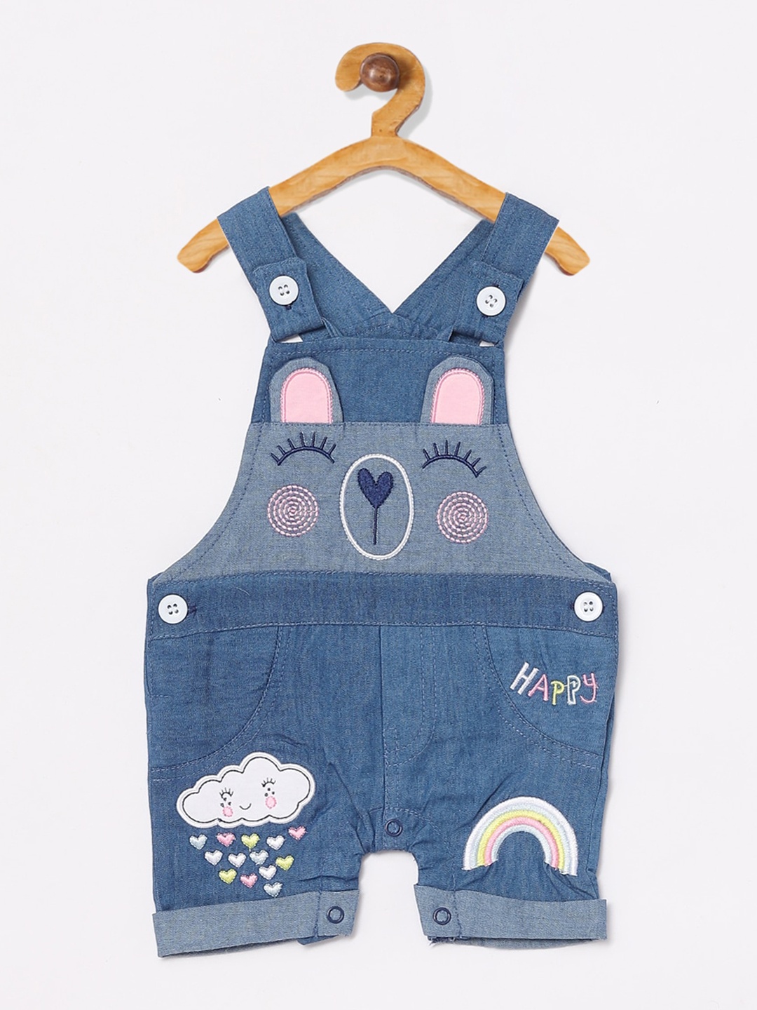 

BABY GO Infant Girls Blue & White Applique Dungaree With T-shirt