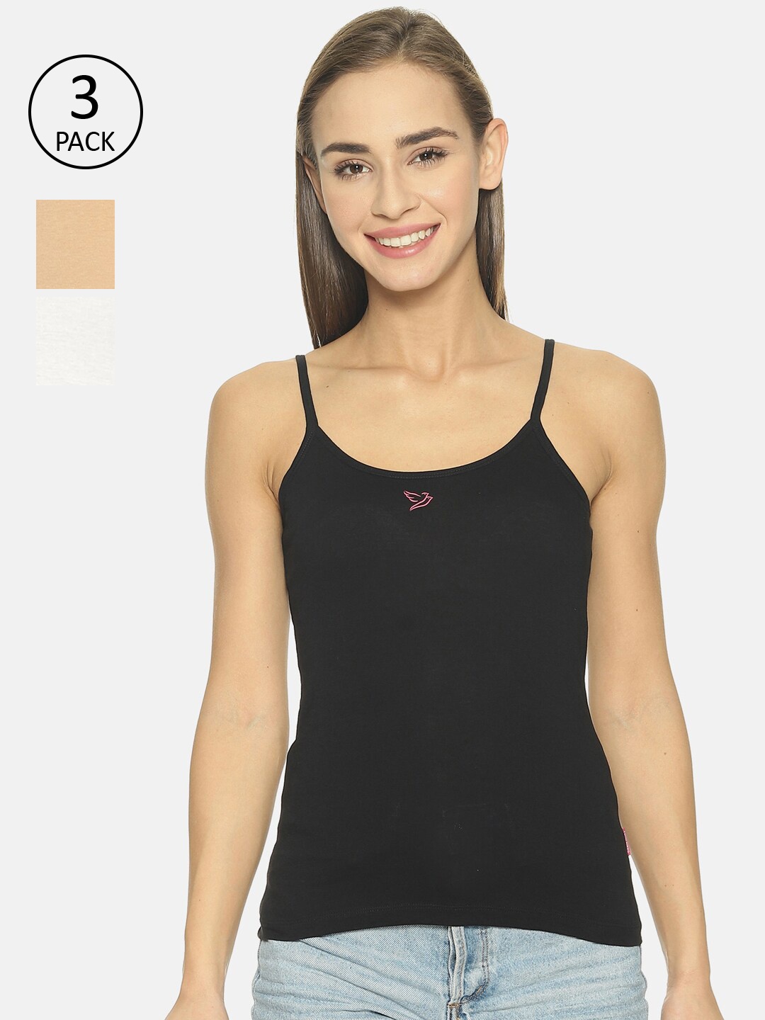 TWIN BIRDS Women Pack Of 3 Camisoles Jp_Cb/PW/NS, Black