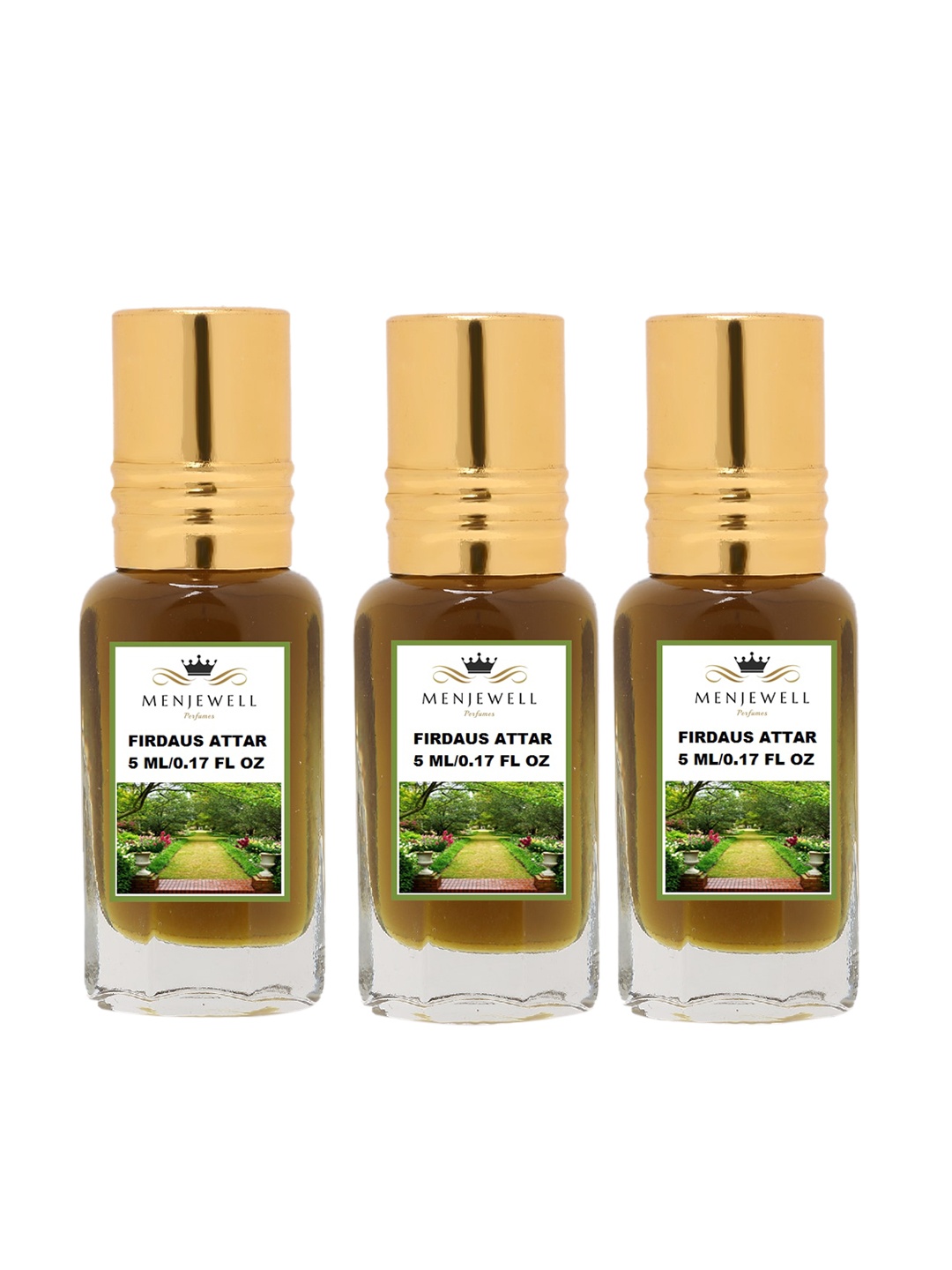 

Menjewell Pack of 3Pc Firdaus Attar Perfume Each 5ml, Transparent