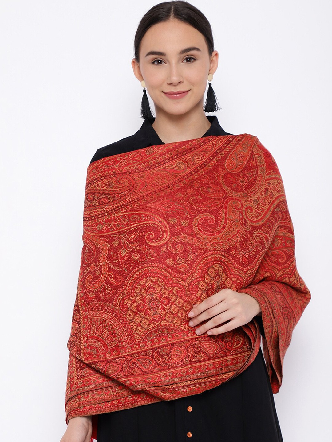 

Pashmoda Women Red Woven Design Shawl