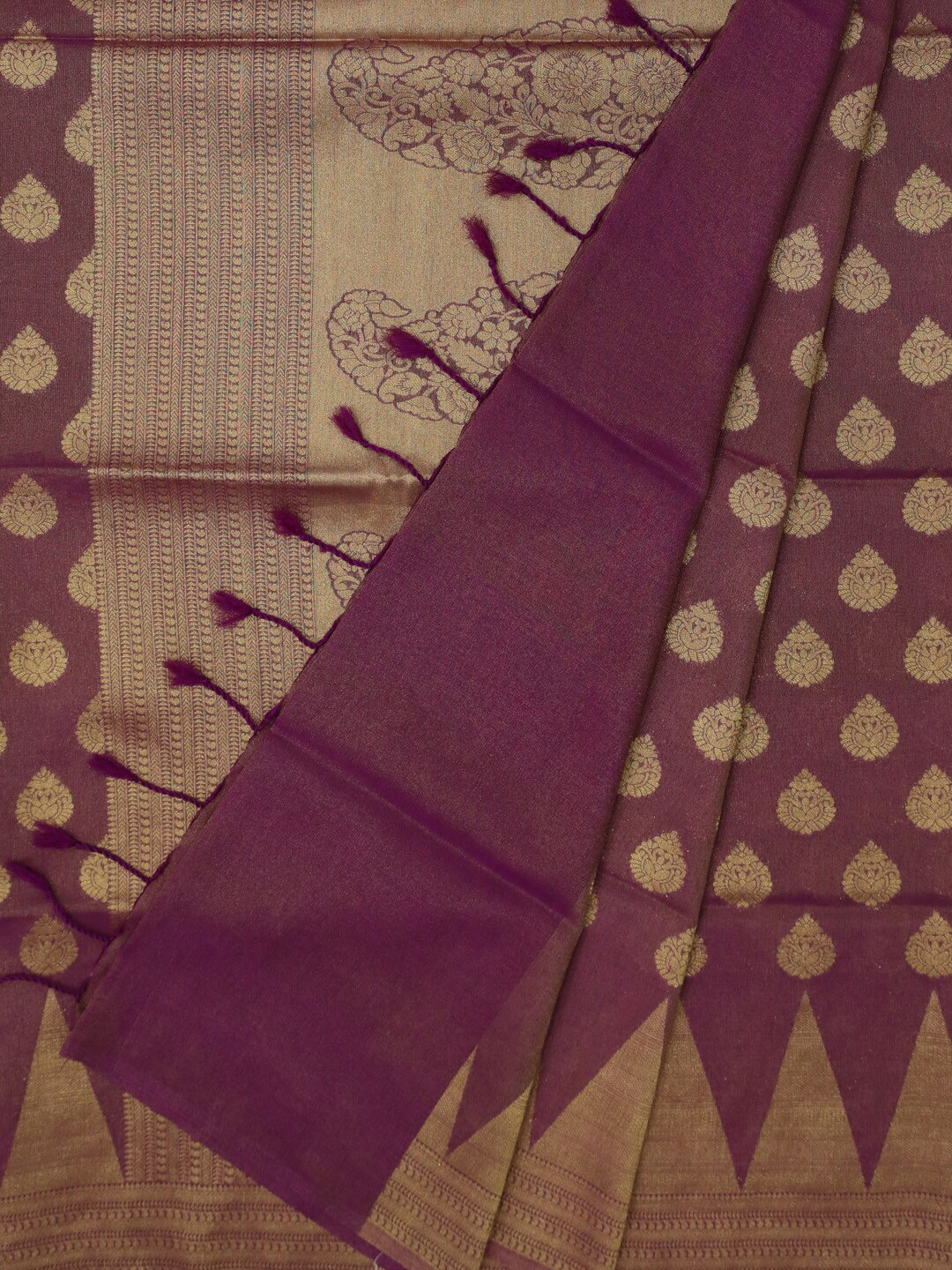 

Bangalore Silk Emporium Magenta & Gold-Toned Tissue Woven Design Saree