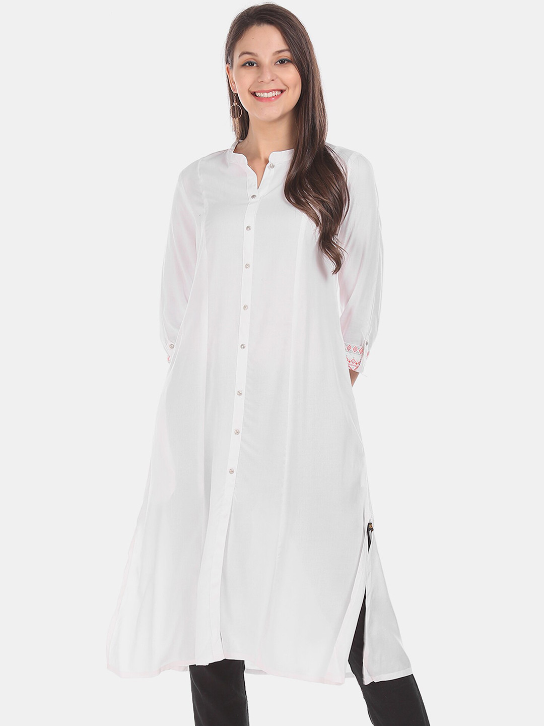 

Karigari Women White Solid A-Line Kurta