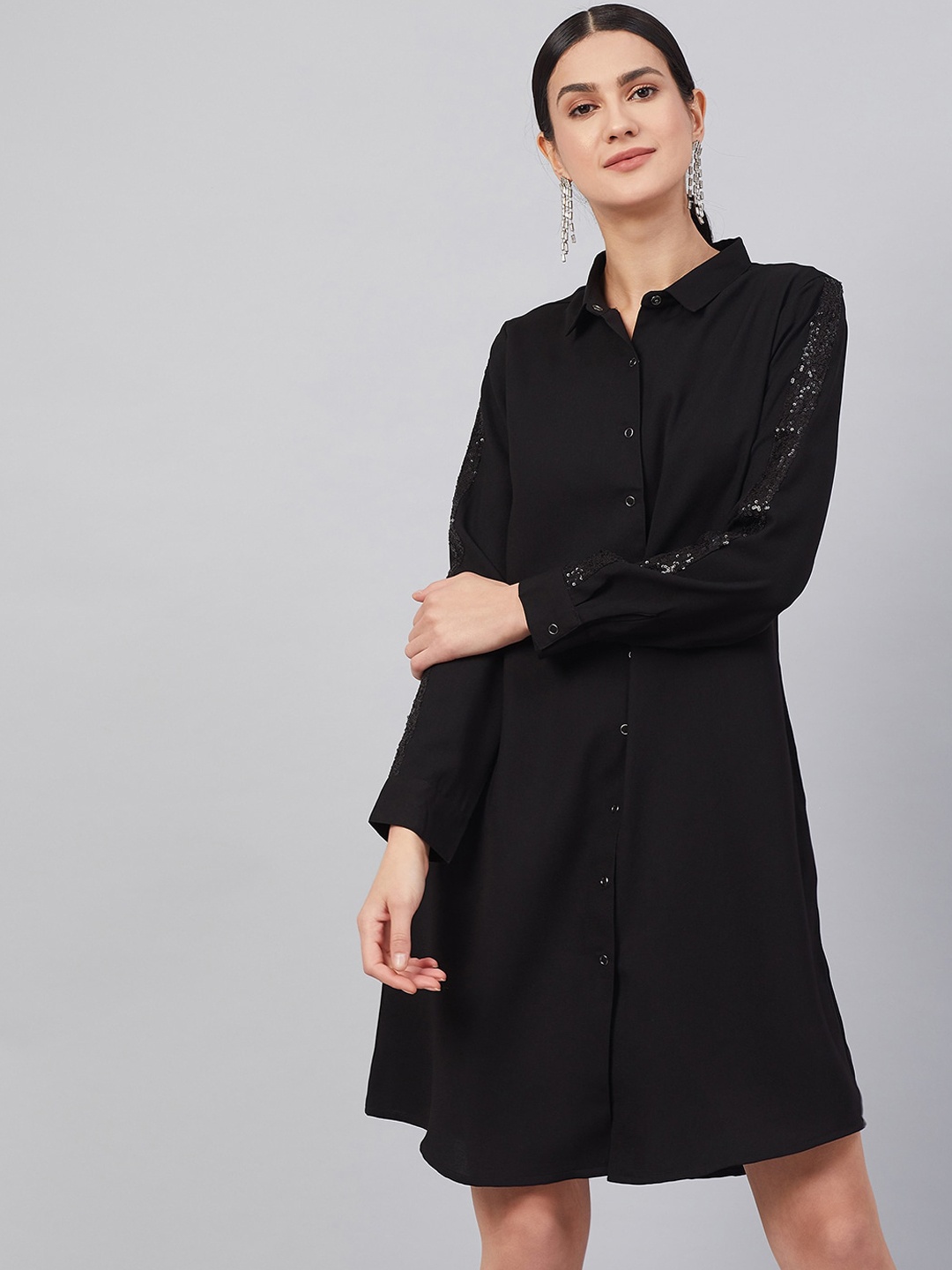 

Marie Claire Women Black Embellished Shirt Dress