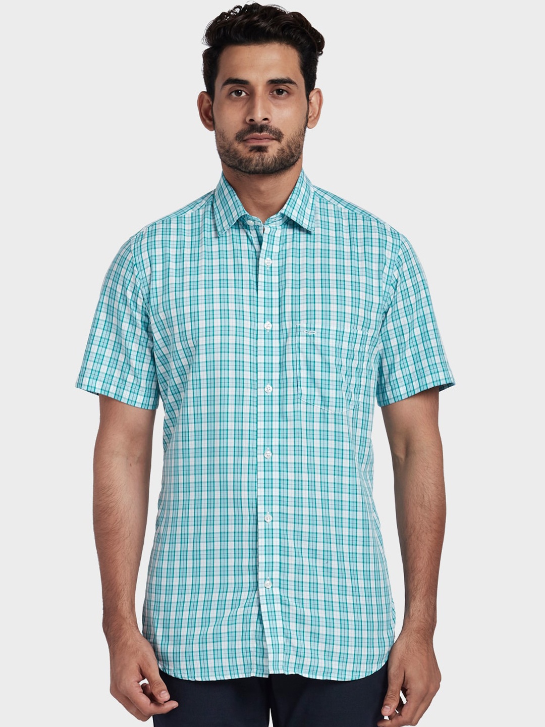 

ColorPlus Men Green & White Tailored Fit Checked Casual Shirt