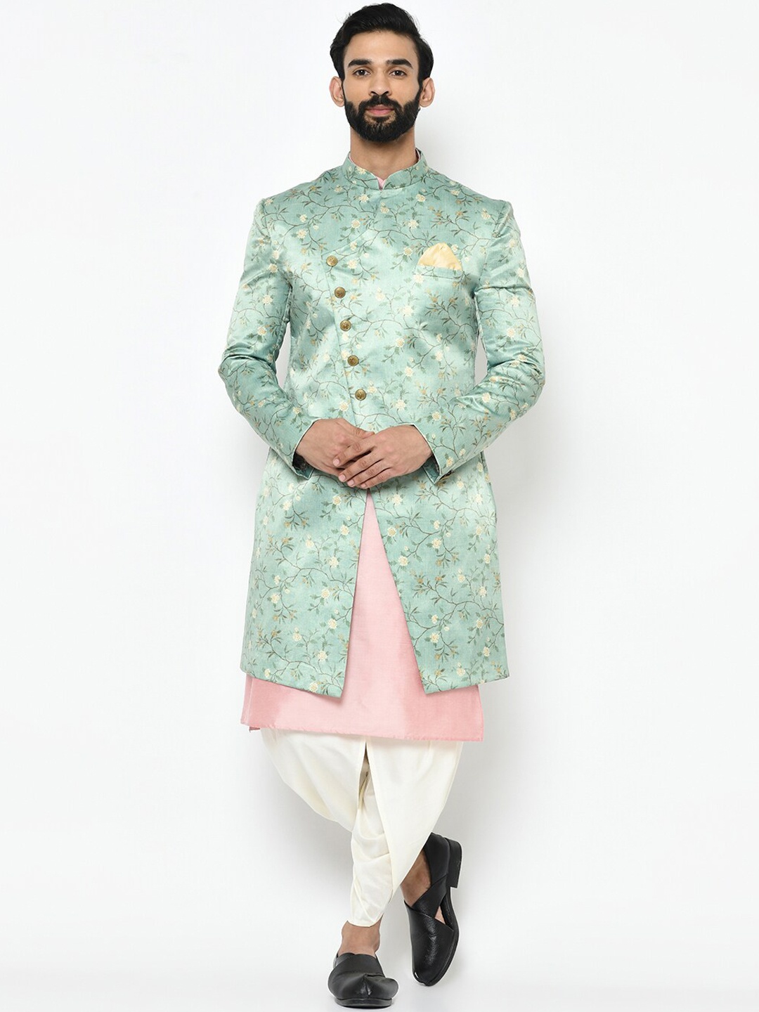 

KISAH Men Printed Indowestern Sherwani Set, Blue