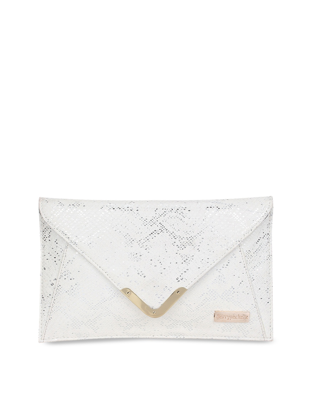 

Berrypeckers Women White & Silver-Toned Textured Clutch