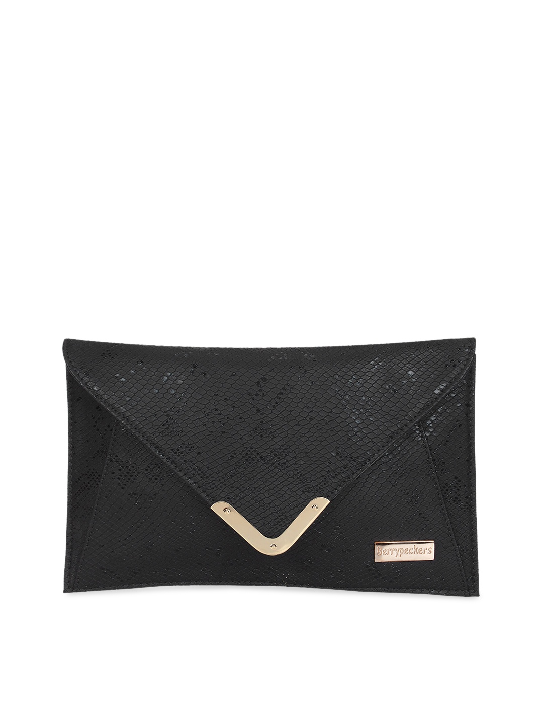 

Berrypeckers Black Textured Envelope Clutch