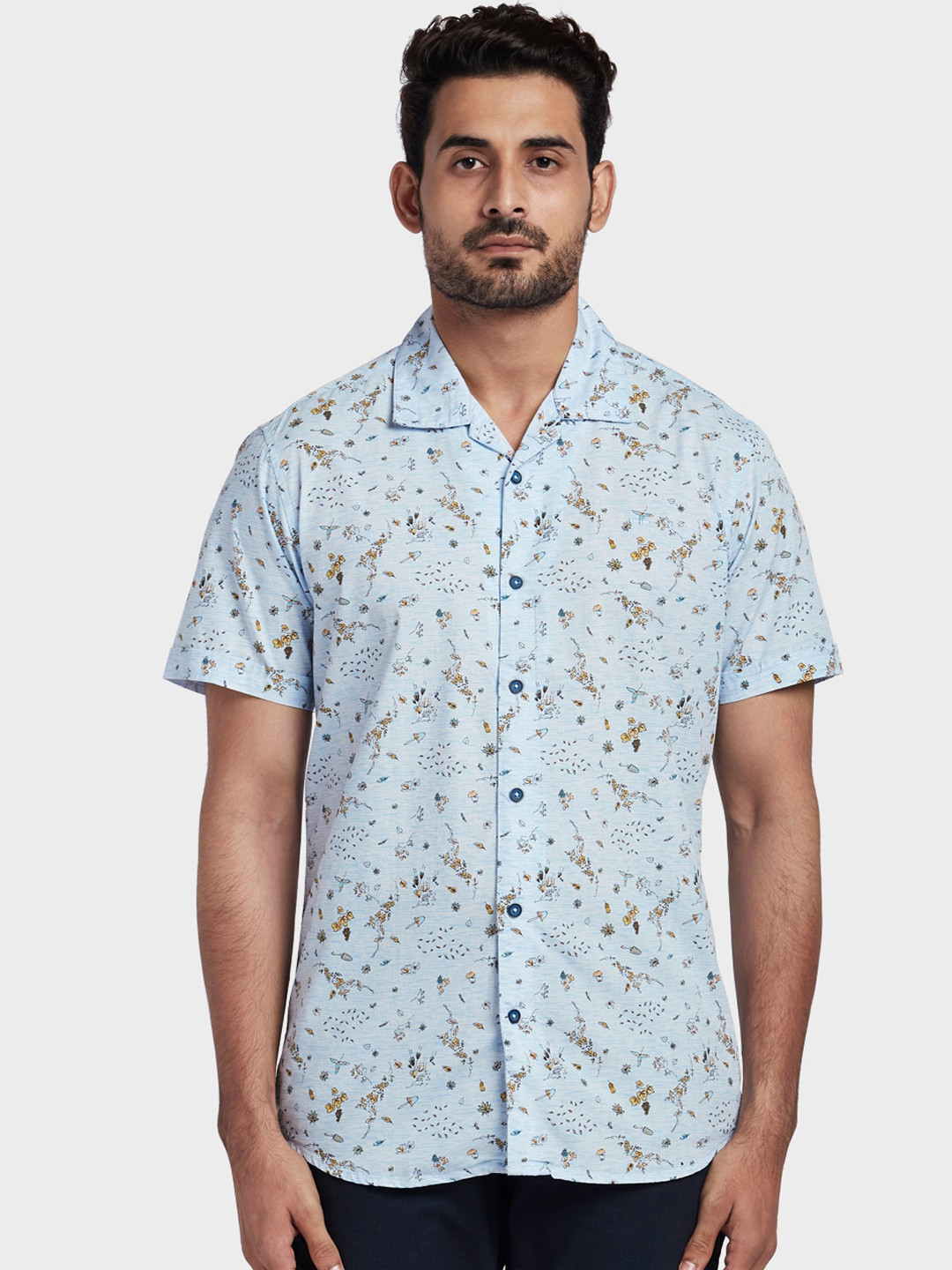 

ColorPlus Men Blue & Yellow Tailored Fit Printed Casual Shirt