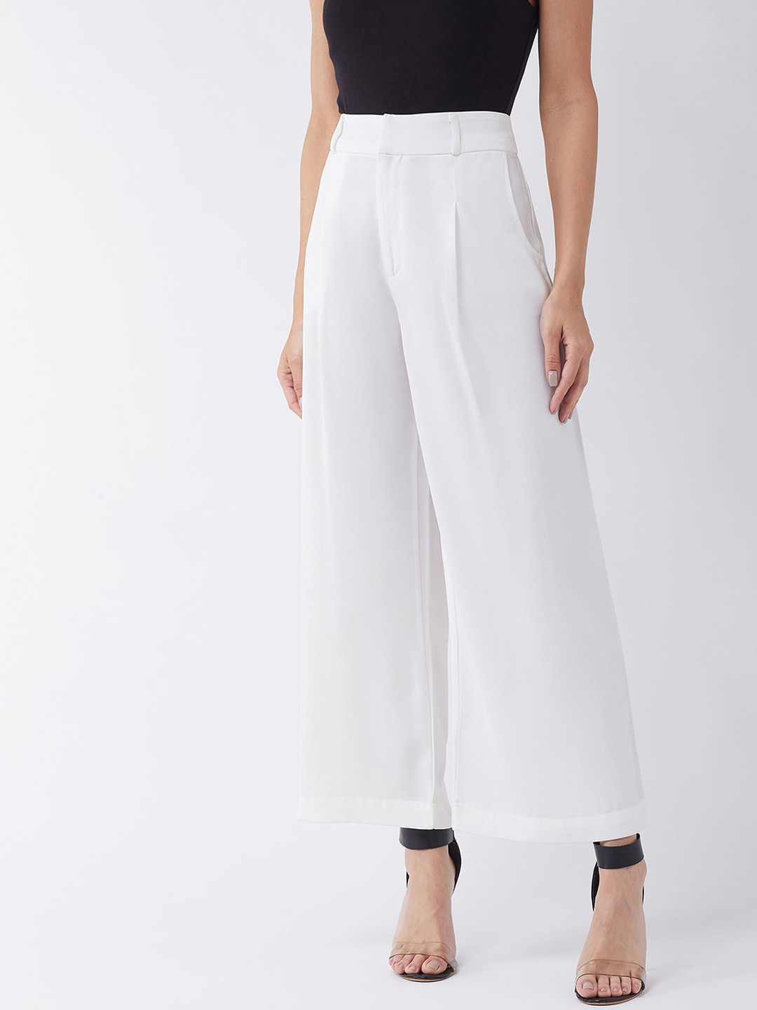 

MAGRE Women White Flared Solid Parallel Trousers