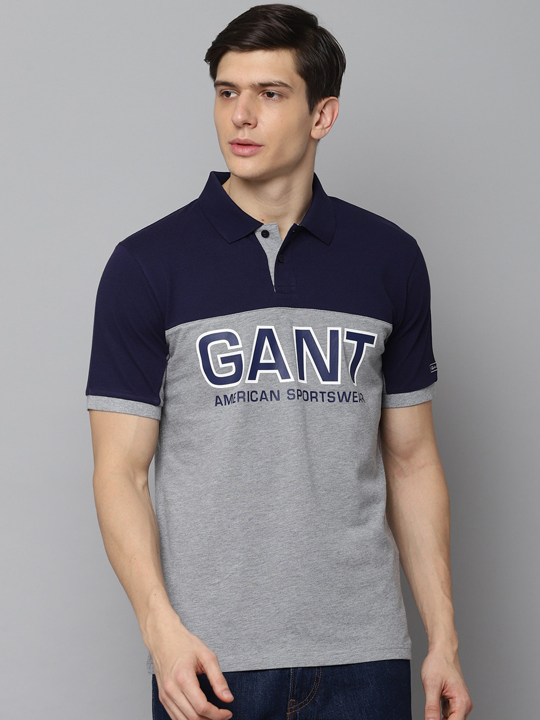 

GANT Men Blue Printed Polo Collar Pure Cotton T-shirt