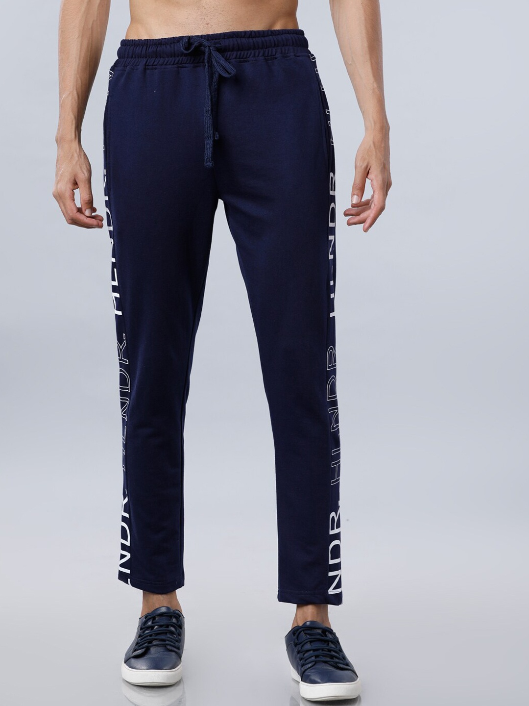 

HIGHLANDER Men Navy Blue & White Solid Slim-Fit Track Pants