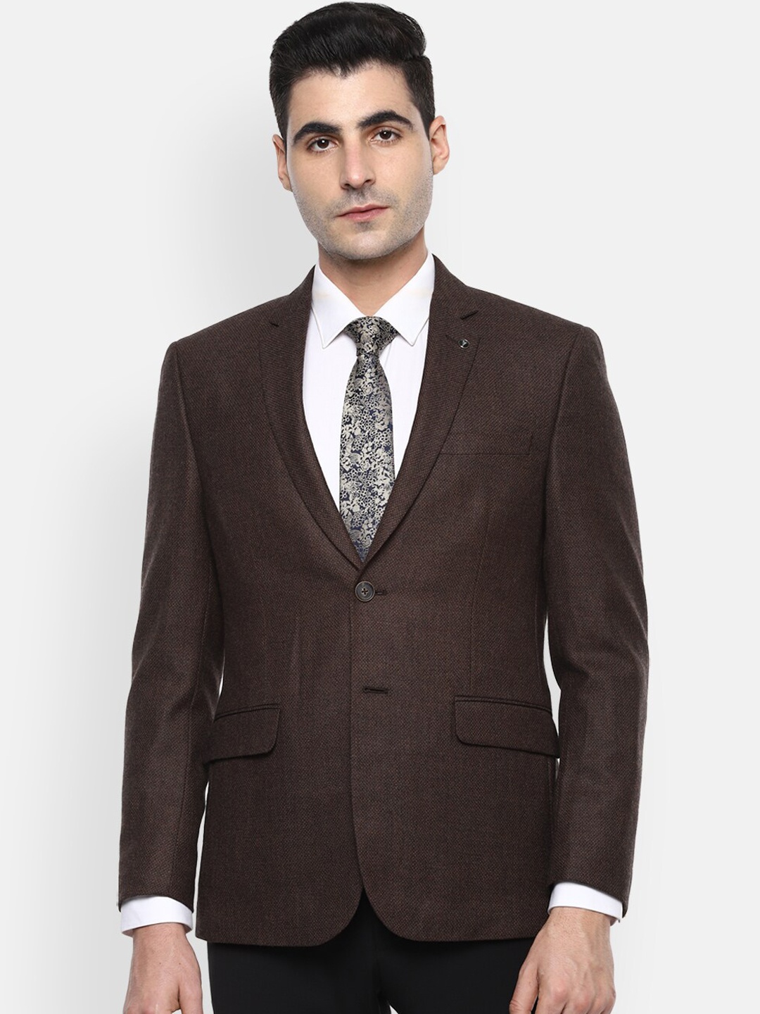 

Van Heusen Men Brown Self-Design Slim Fit Single-Breasted Formal Blazer