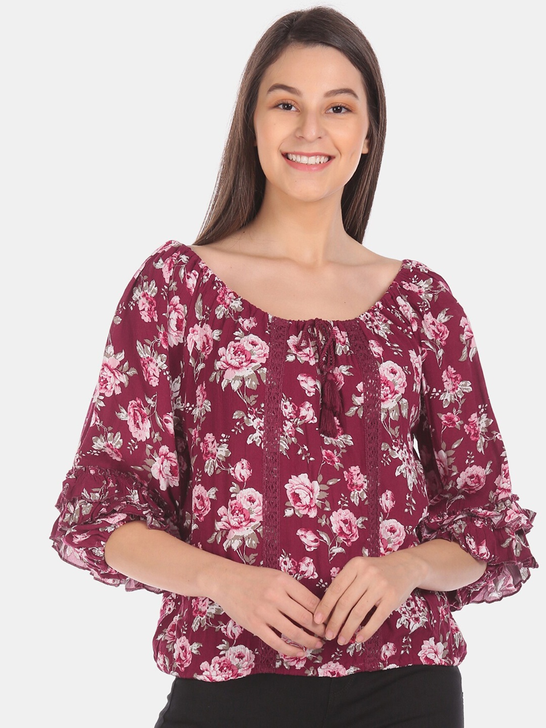 

Cherokee Women Maroon Floral Printed Top