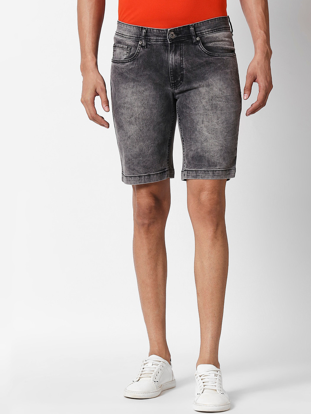 

High Star Men Plus Size Grey Washed Regular Fit Denim Shorts