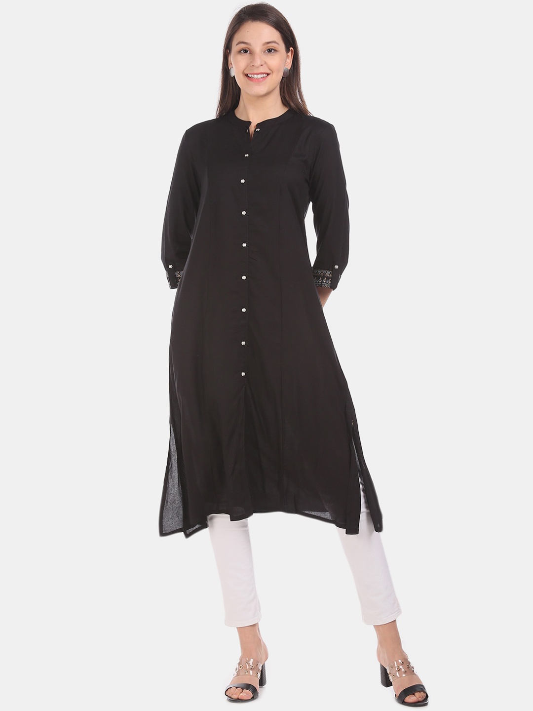 

Karigari Women Black Solid A-Line Kurta