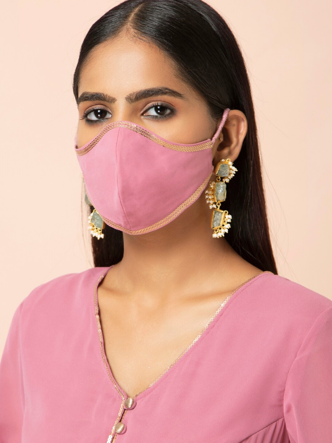 

INDYA Women Pink Embellished 2-Ply Reusable Cloth Mask