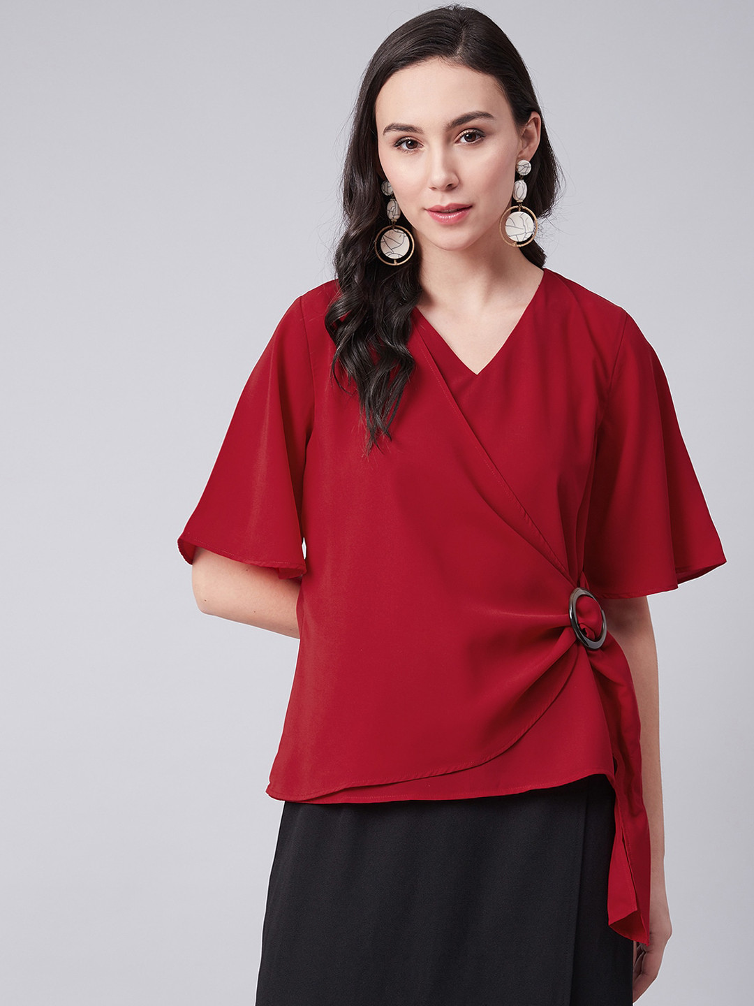 

Marie Claire Women Red Solid Wrap Top