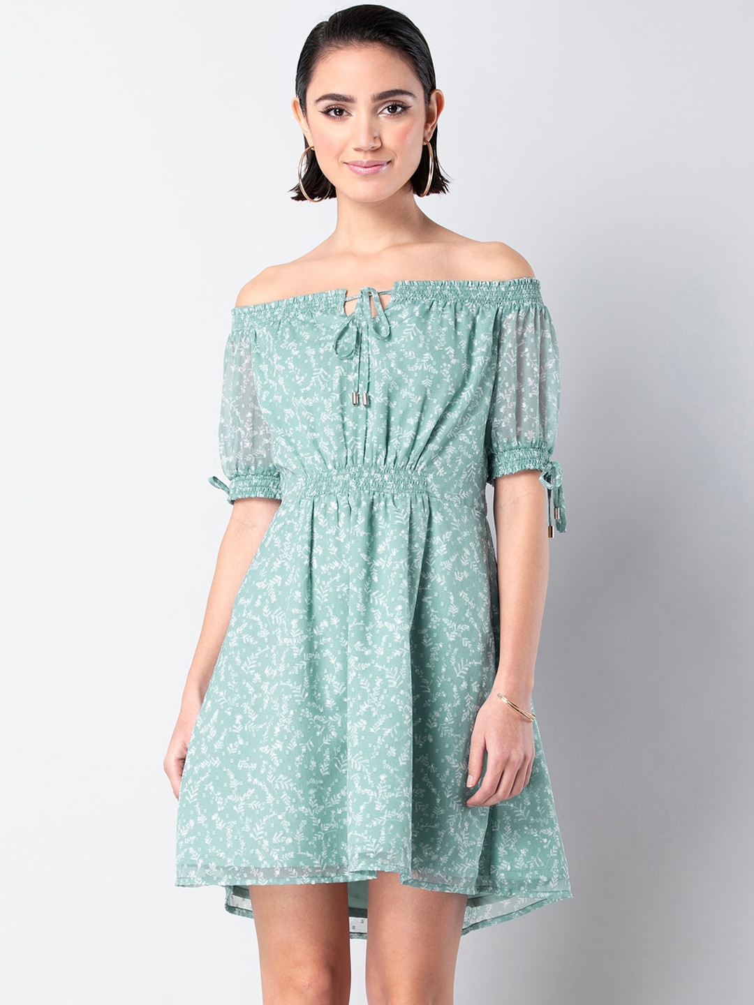 

FabAlley Women Blue Printed Fit and Flare Dress