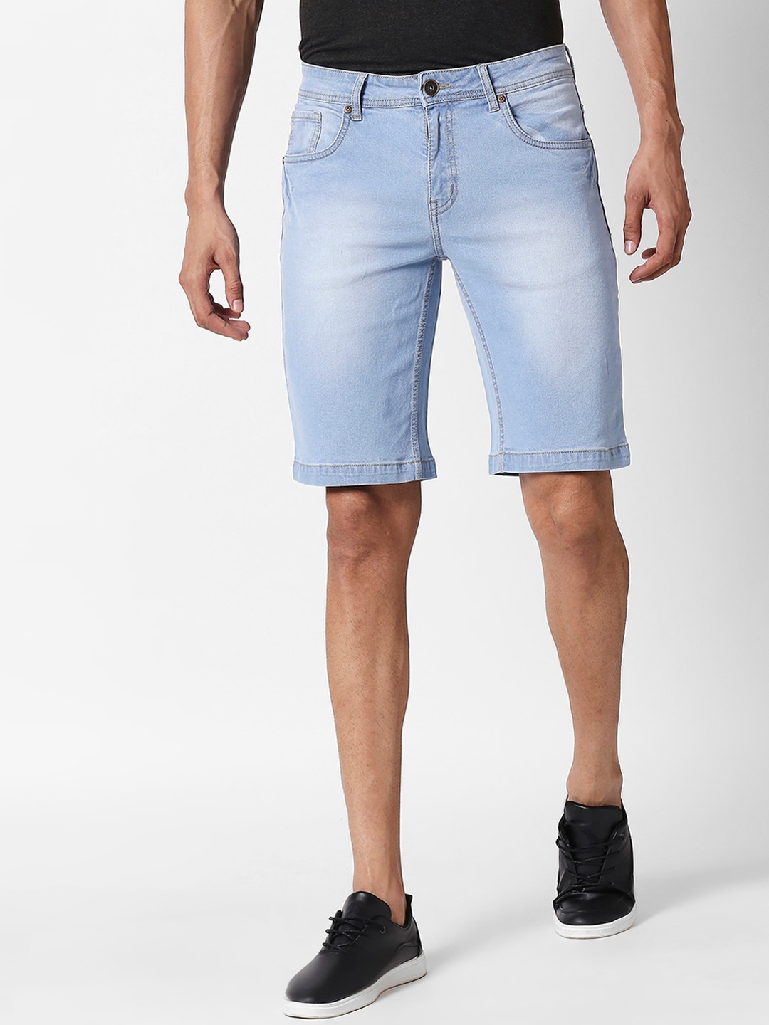 

High Star Men Plus Size Blue Washed Slim Fit Denim Shorts