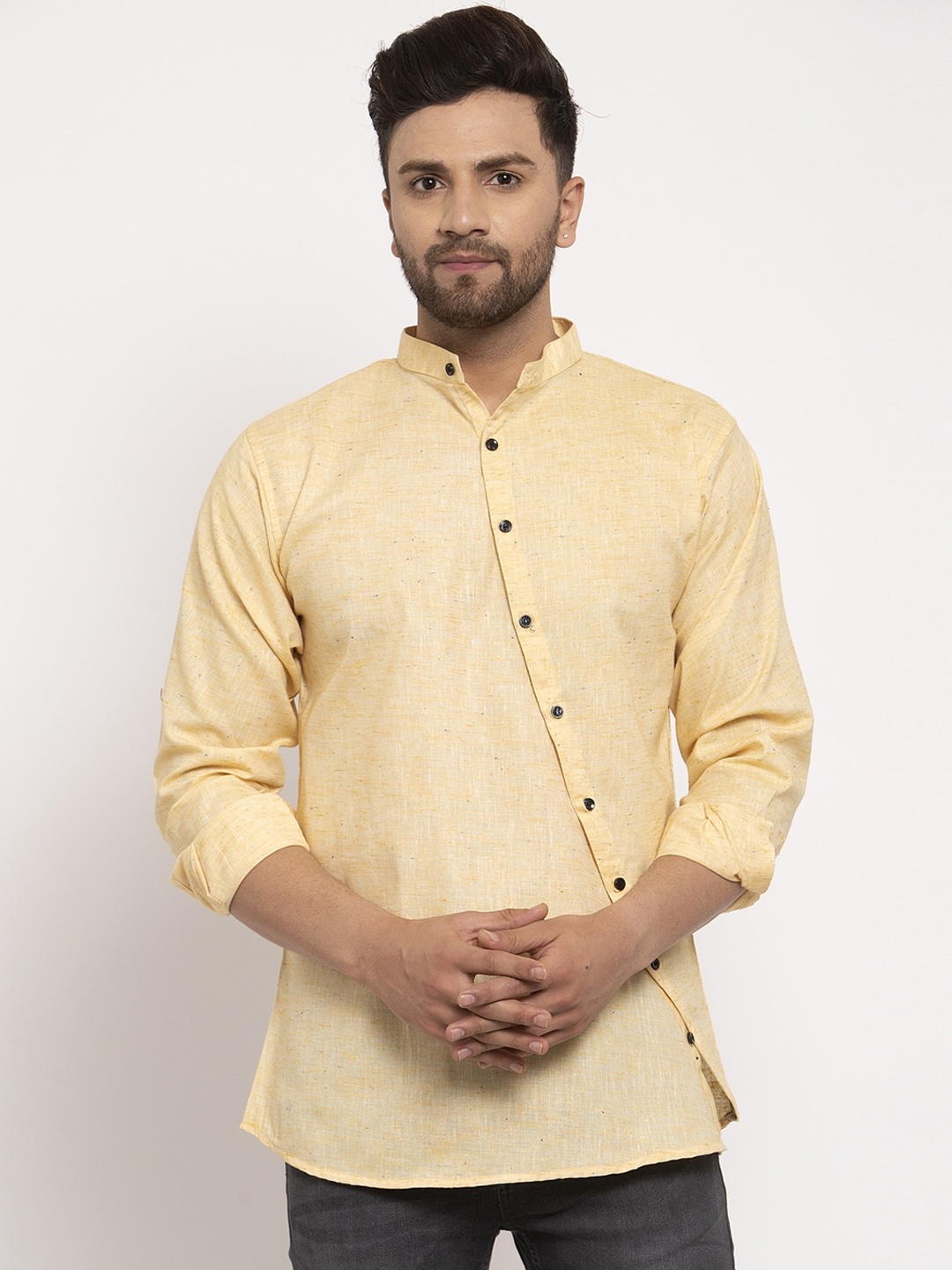 

KLOTTHE Men Yellow Woven Design Straight Kurta