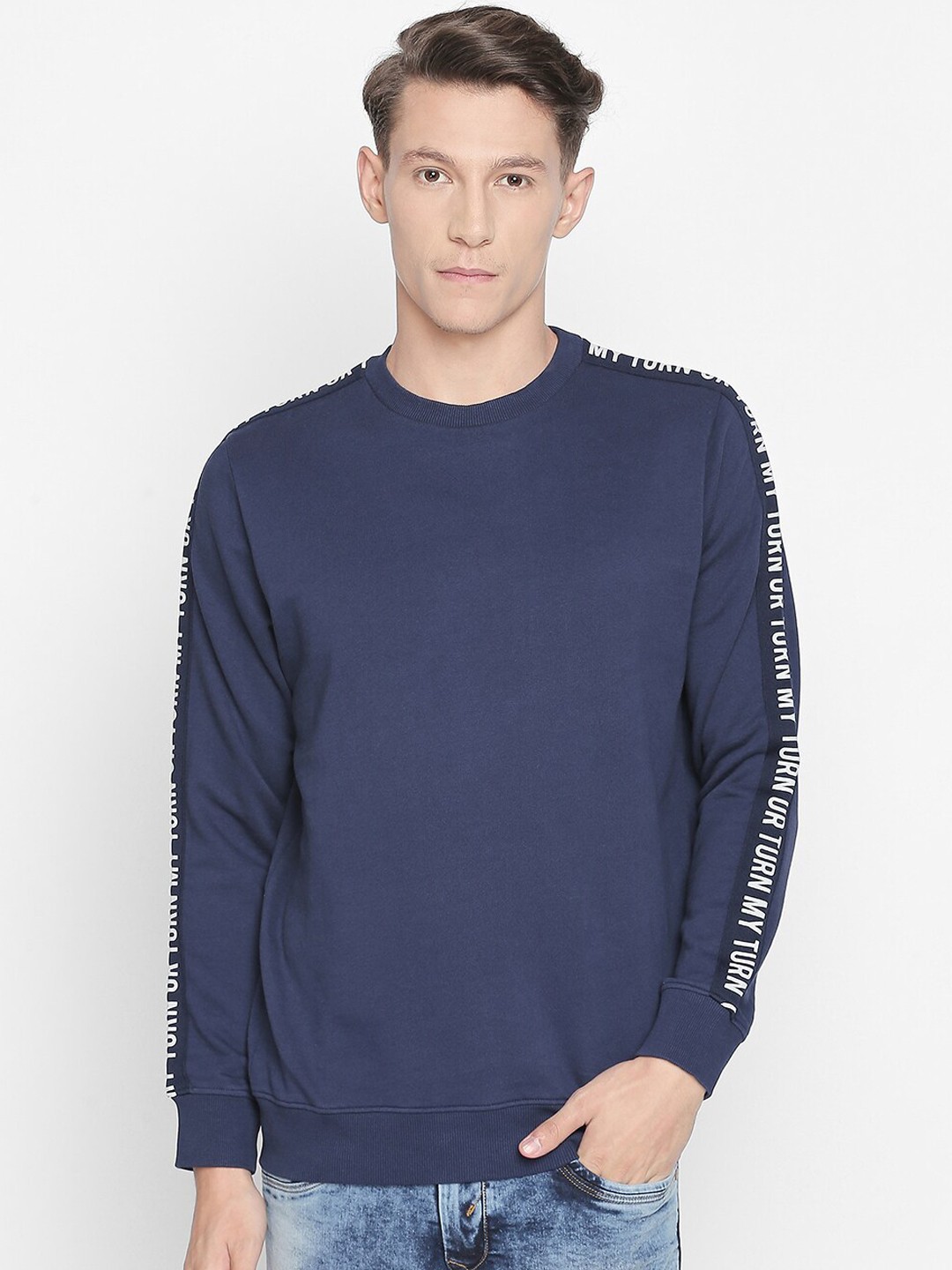 

Basics Men Navy Blue Solid Sweatshirt