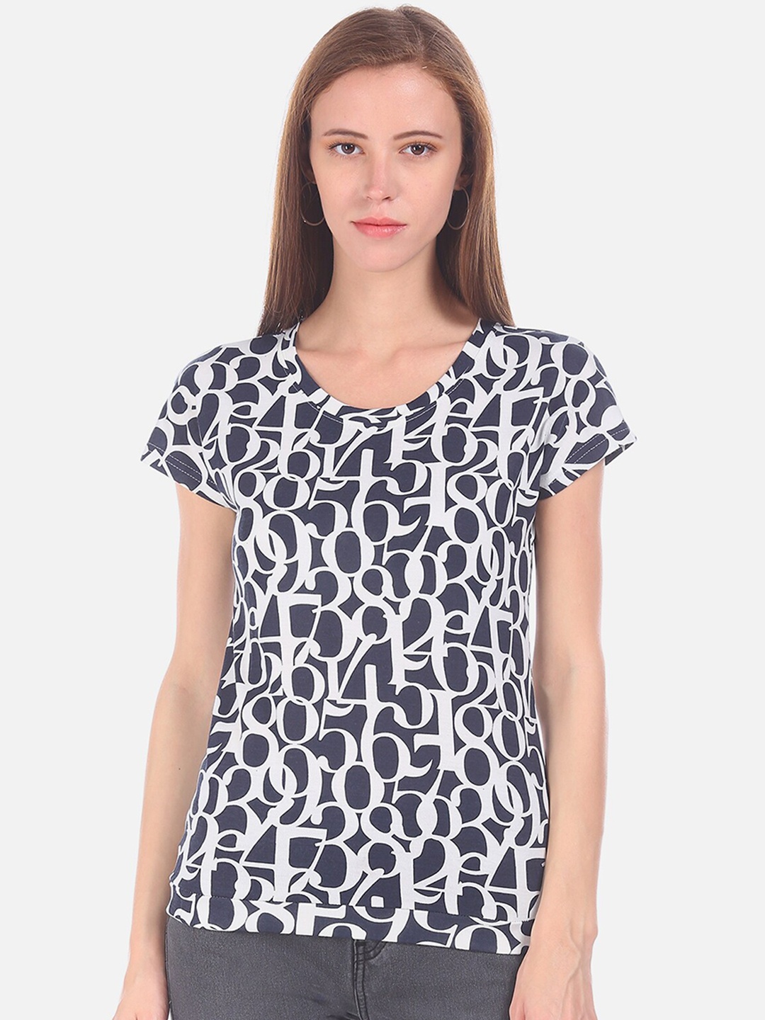 

Sugr Women Navy Blue & White Printed Top