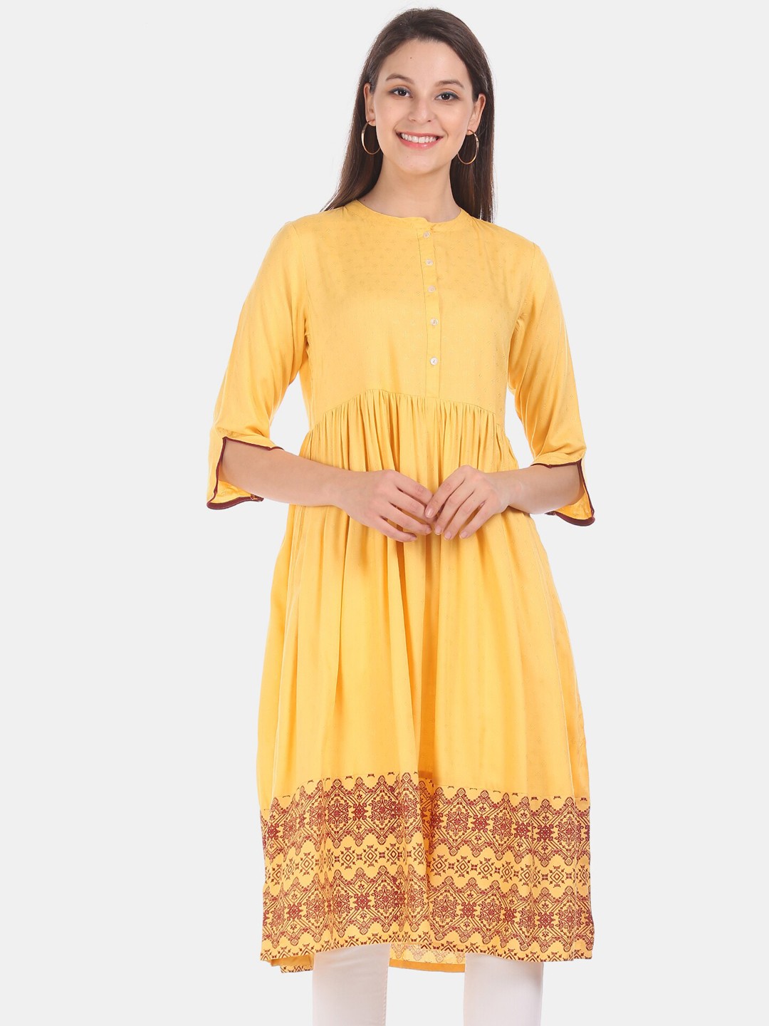 

Karigari Women Yellow Printed A-Line Kurta