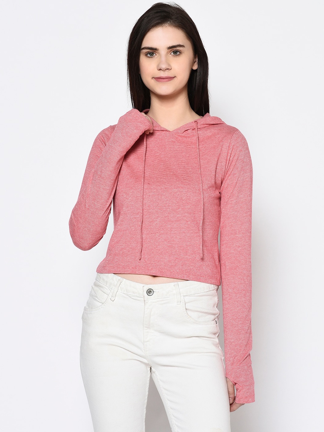

Rigo Women Pink Solid Knitted Crop Top