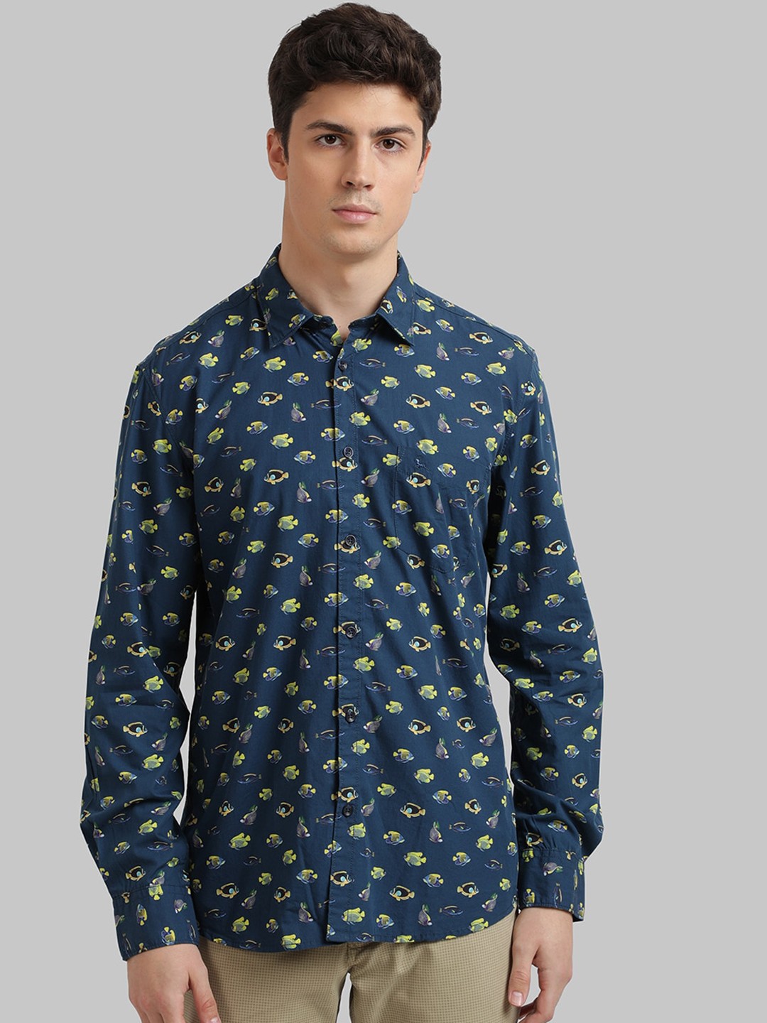 

Parx Men Navy Blue Original Slim Fit Printed Casual Shirt