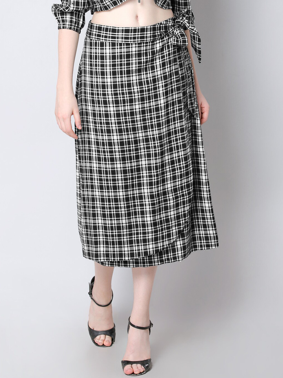 

FabAlley Women Black & White Checked Tulip Skirt
