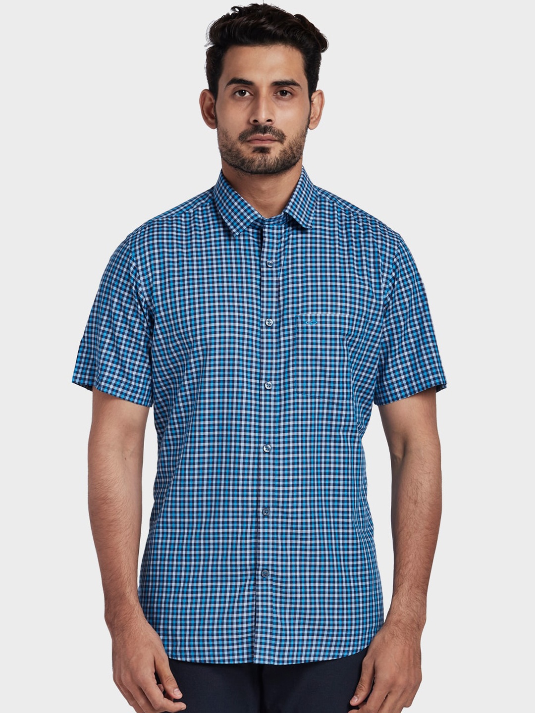 

ColorPlus Men Blue Tailored Fit Checked Casual Shirt