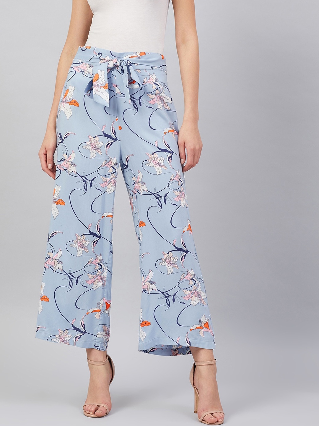 

Marie Claire Women Blue Regular Fit Floral Printed Parallel Trousers