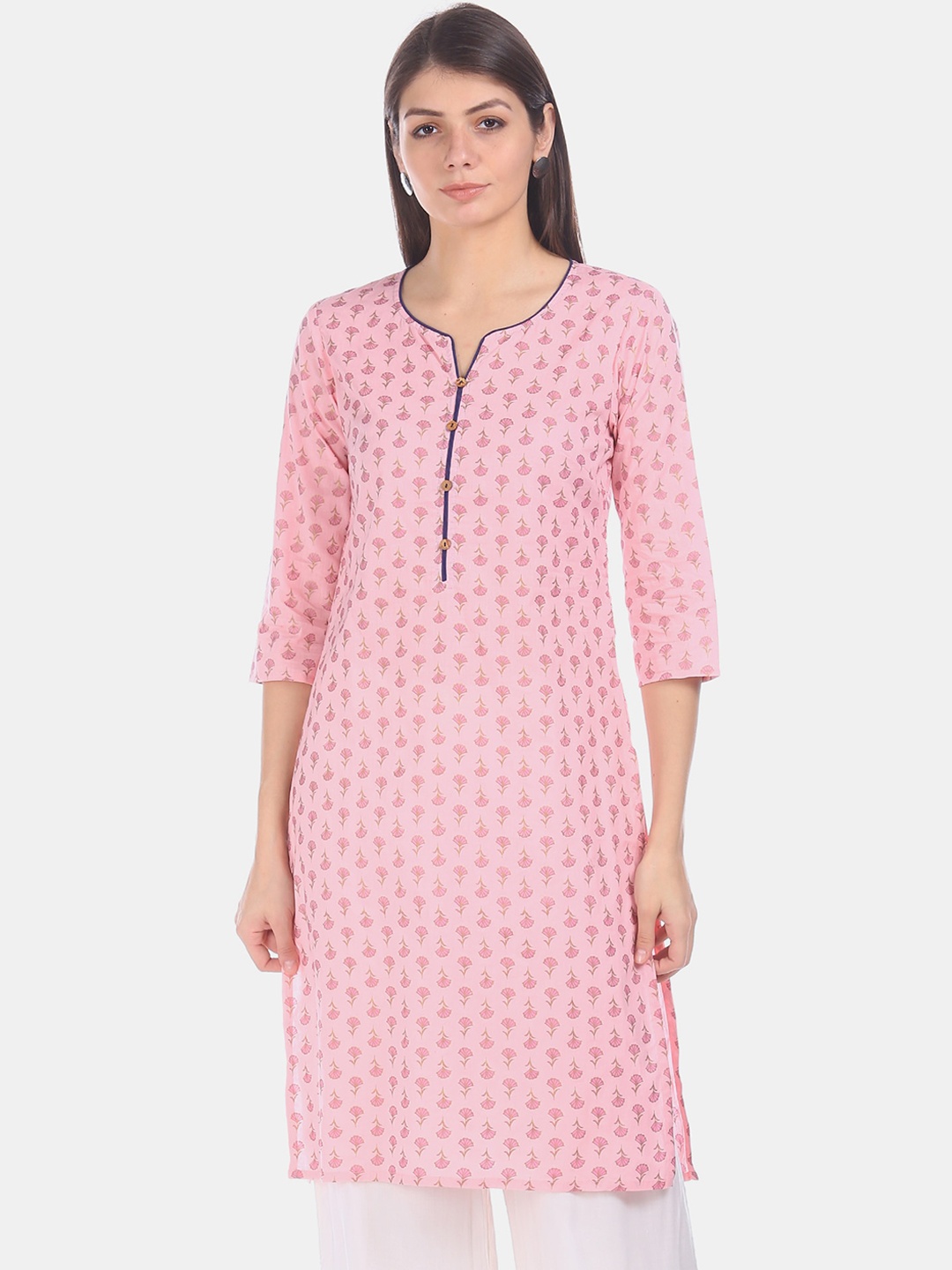 

Karigari Women Pink Printed Straight Kurta